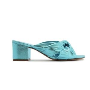 Schutz Turquoise Metallic Mindy Block Leather Heels (Size 11, FITS LIKE 10)